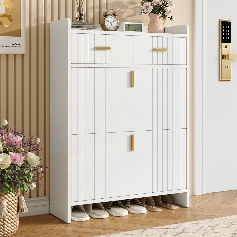 75x24x108.5cm Shoe Cabinet with Folding Compartments & 2 Drawers