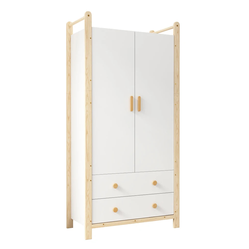 2-door Wardrobe, Wardrobe with Wardrobe Rack, 2 Drawers, for Bedroom
