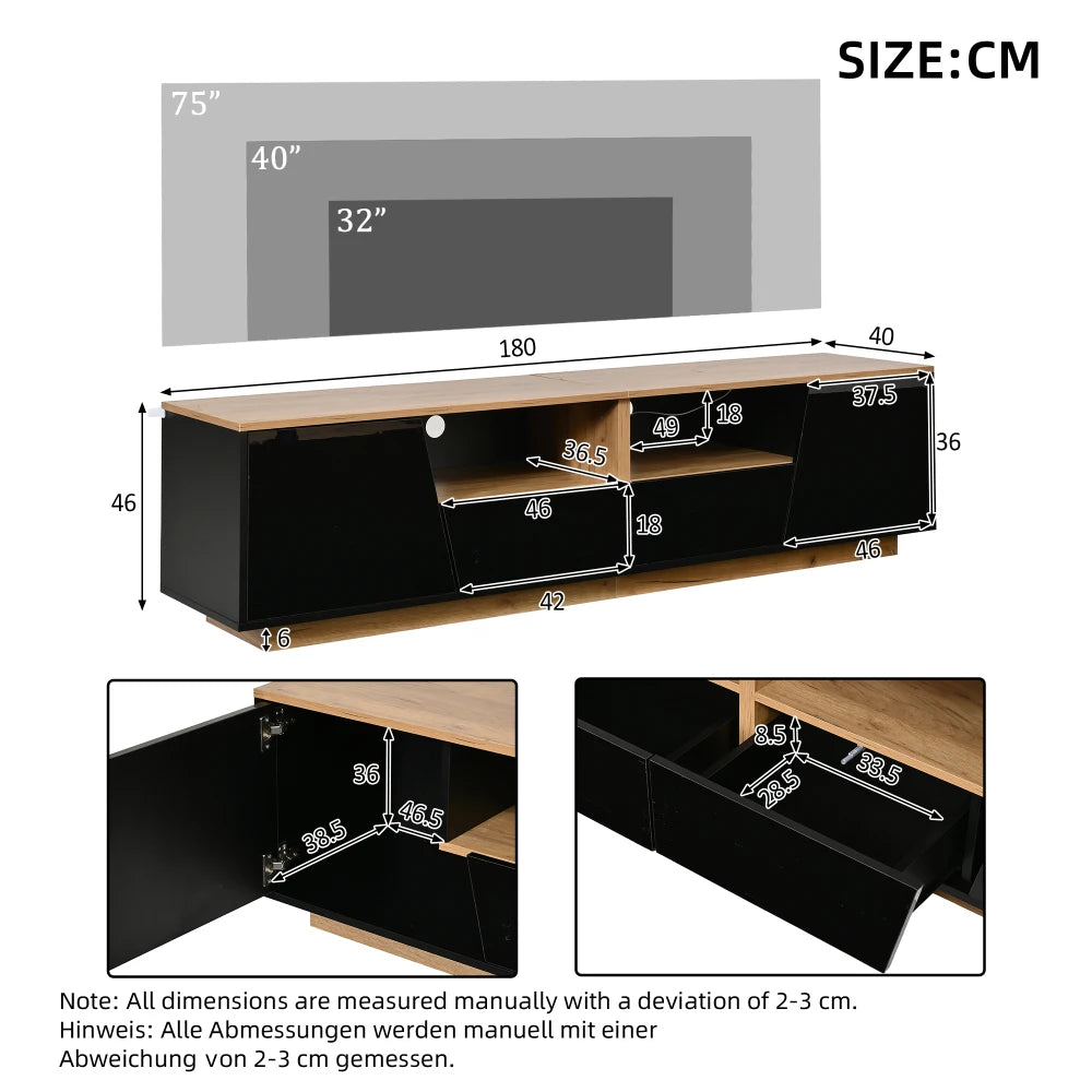 180×40×46cm High Gloss TV Stand Lowboard with 2 Drawers & 2 Storage Cabinets