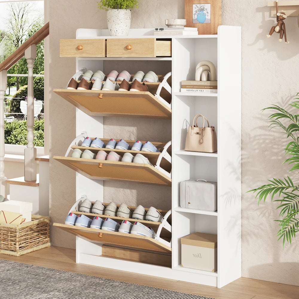 90x24x130cm Narrow Rattan Shoe Cabinet