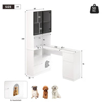 Corner Desk with Shelf and LED Display Cabinet, Desk with Cable Outlet