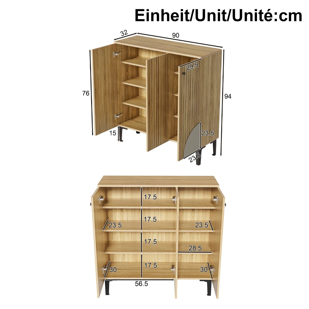 Modern Shoe Cabinet in Wooden Optics with Three Doors