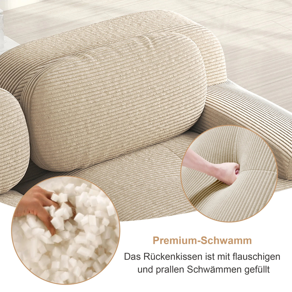 Boneless Corduroy Sofa, Breathable Rope Structure, Ultra Wide Armrests