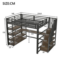 140x200cm Metal Bunk Bed with Stairs and Integrated Desk