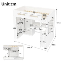 90x200cm White High Bed Frame, Loft Bed with Under‑Bed Desk