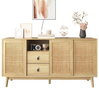 Versatile and Stable Modern Sideboard with 3 Sliding Doors in Real Rattan and 2
