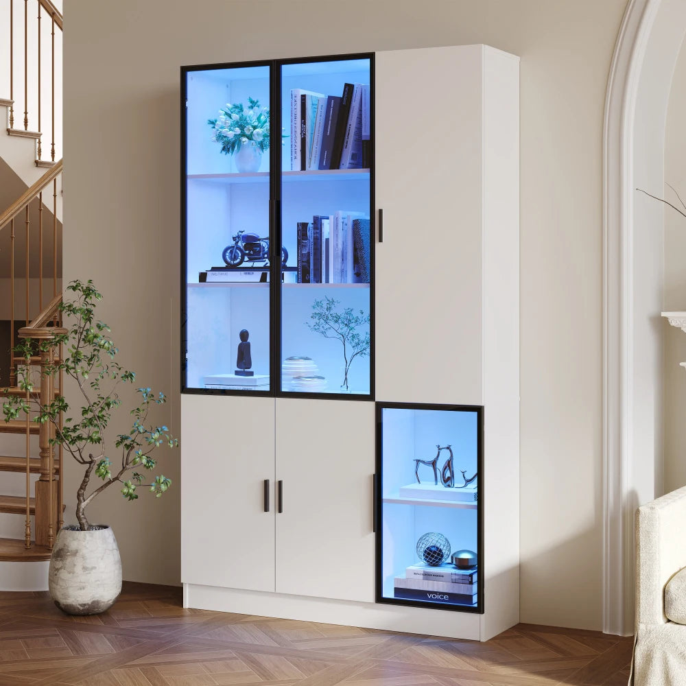 200cm High Display Cabinet, with LED Lights, MultiStorage Bookshelf