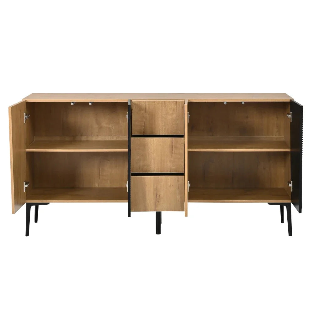 160x40x80cm Wood Effect Black Sideboard Cabinet