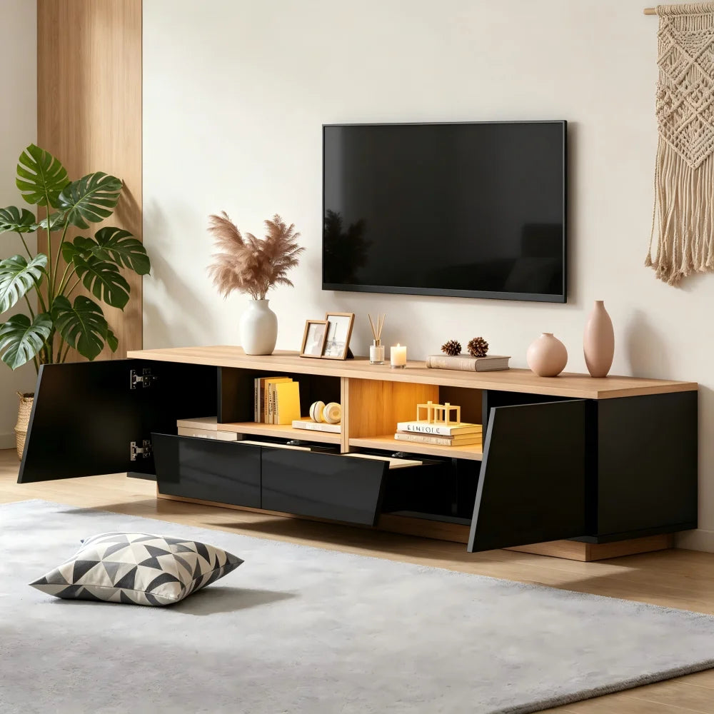 180×40×46cm High Gloss TV Stand Lowboard with 2 Drawers & 2 Storage Cabinets