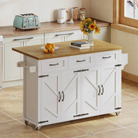 Kitchen Island with Folding Worktop Equipped with 5 Adjustable Rollers 4 Doors 3