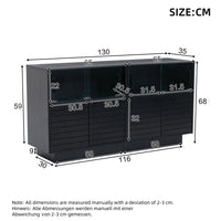 130*35*68cm Sideboard with 2 Cabinets, 4 Compartments, Glass Doors