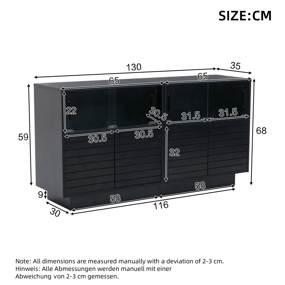 130*35*68cm Sideboard with 2 Cabinets, 4 Compartments, Glass Doors