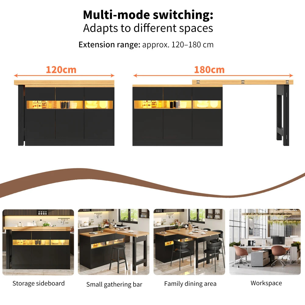 Extendable Bar Table with LED Lighting & 360° Rotation Function