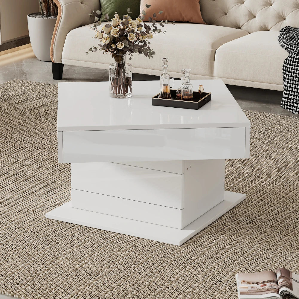 70*70*45cm High Gloss Coffee Table, Top Table 360° Freely Rotatable