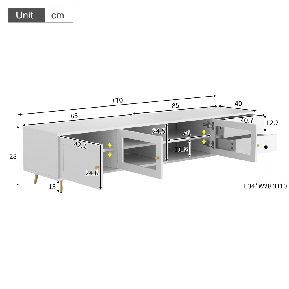 170×40×43 Cm Modern TV Lowboard, White TV Sideboard with 2 Drawers