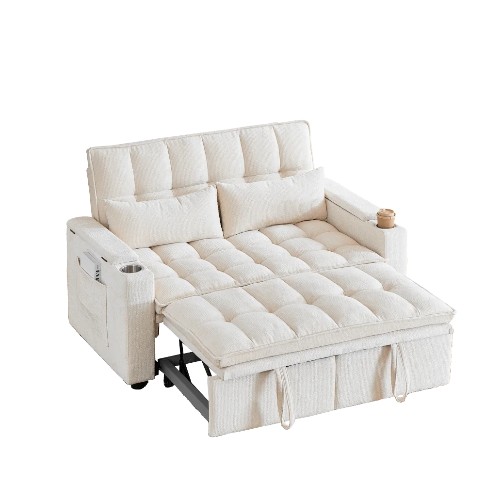 142cm Wide 3‑in‑1 Reclining Convertible Sofa Bed