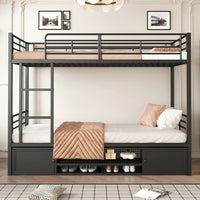 90x200cm Iron Frame Bed, Shoe Cabinet, Double Door Small Storage Cabinet