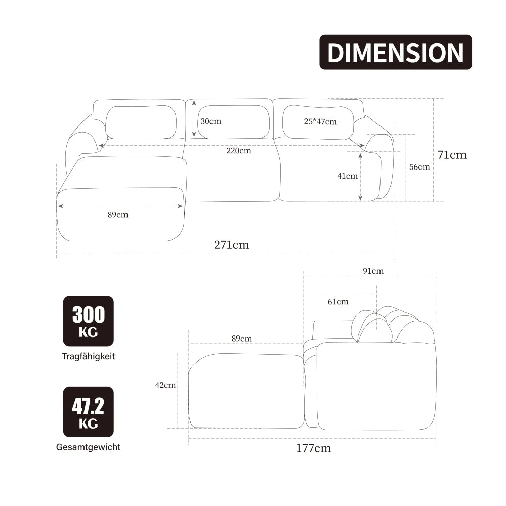 L-Shaped Modular Compression Sofa