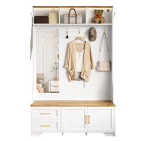 Multifunctional Shoe Cabinet with LED Lighting, Mirror, Hooks and Drawers