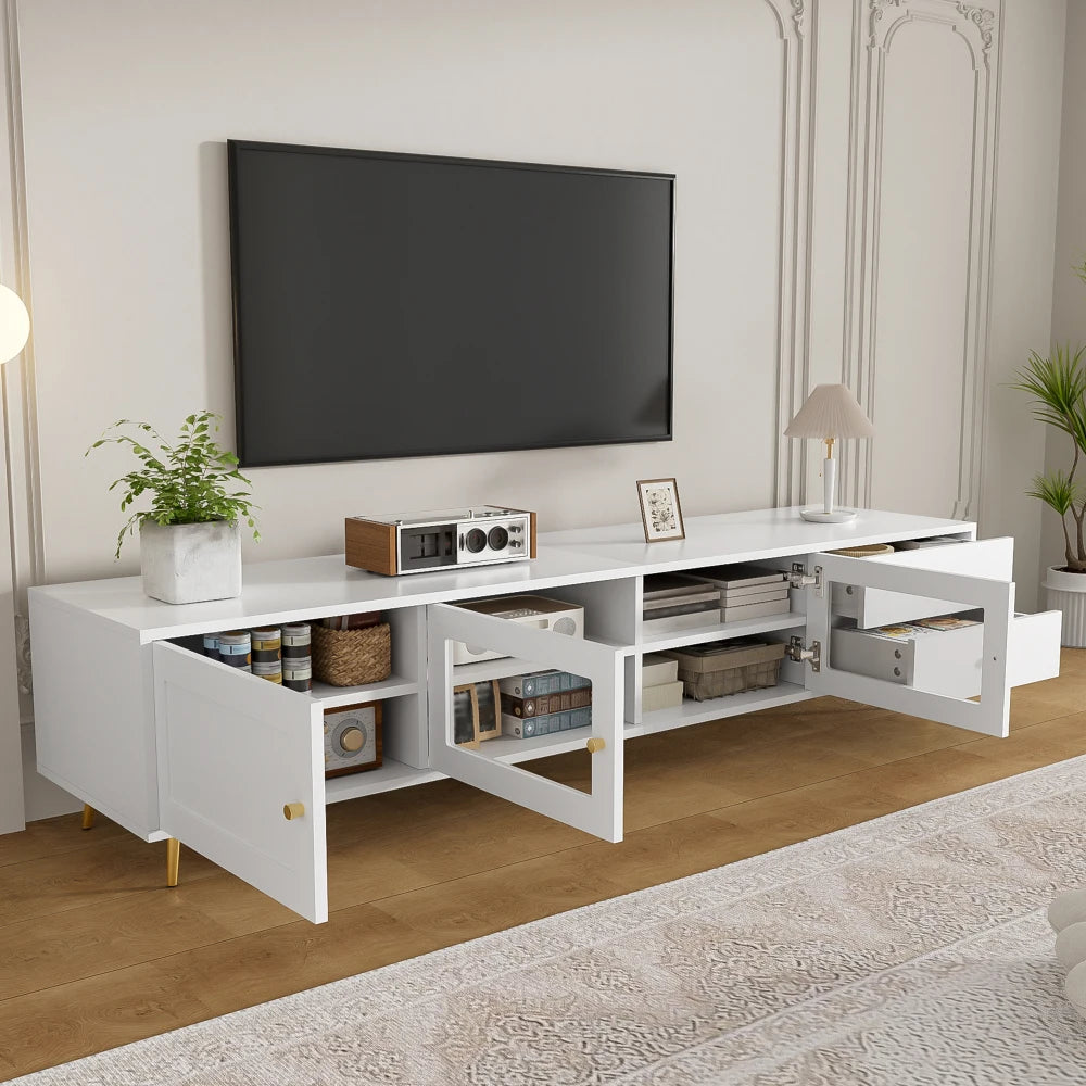 170×40×43 Cm Modern TV Lowboard, White TV Sideboard with 2 Drawers