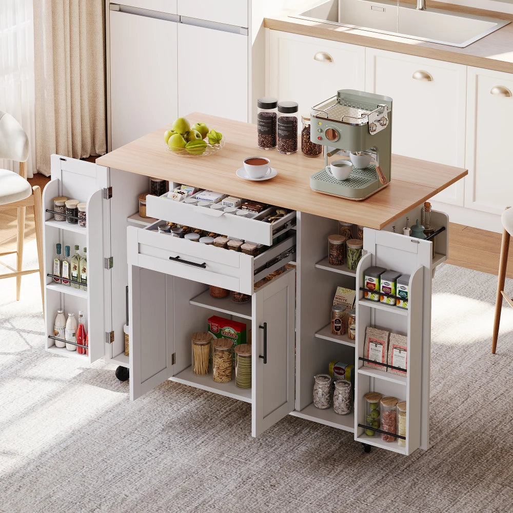 Mobile Kitchen Island, Kitchen Trolley, Extendable Worktop Up To 70cm