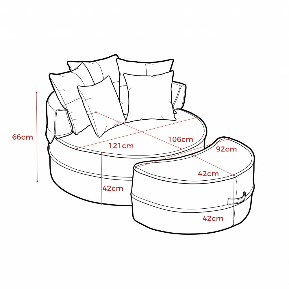Round Sofa with 5 Pillows, Multi-Functional Reading Chair with Ottoman