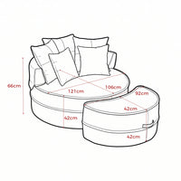 Round Sofa with 5 Pillows, Multi-Functional Reading Chair with Ottoman