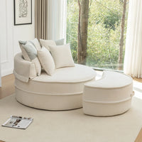 Round Sofa with 5 Pillows, Multi-Functional Reading Chair with Ottoman