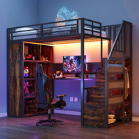 90 X 200cm Metal High Bed, with Wardrobe and Storage Compartments, 