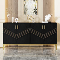 Modern Sideboard with 4 Doors Stylish Design in Black Gold Body with Metal Legs