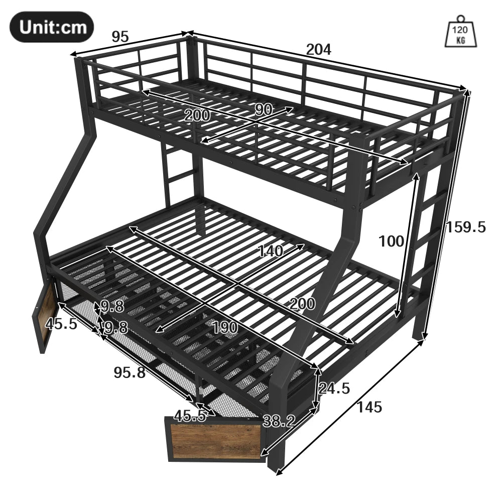 90 X 200cm, 140 X 200cm, Bedroom Bunk Bed