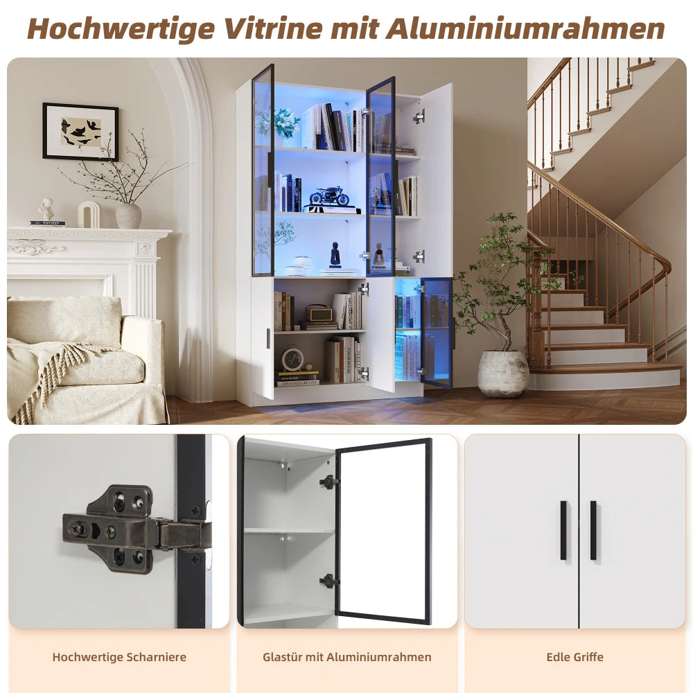 200cm High Display Cabinet, with LED Lights, MultiStorage Bookshelf