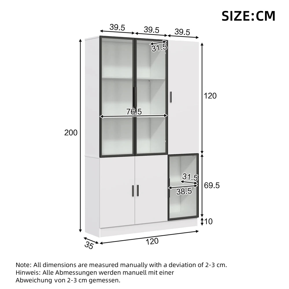 200cm High Display Cabinet, with LED Lights, MultiStorage Bookshelf