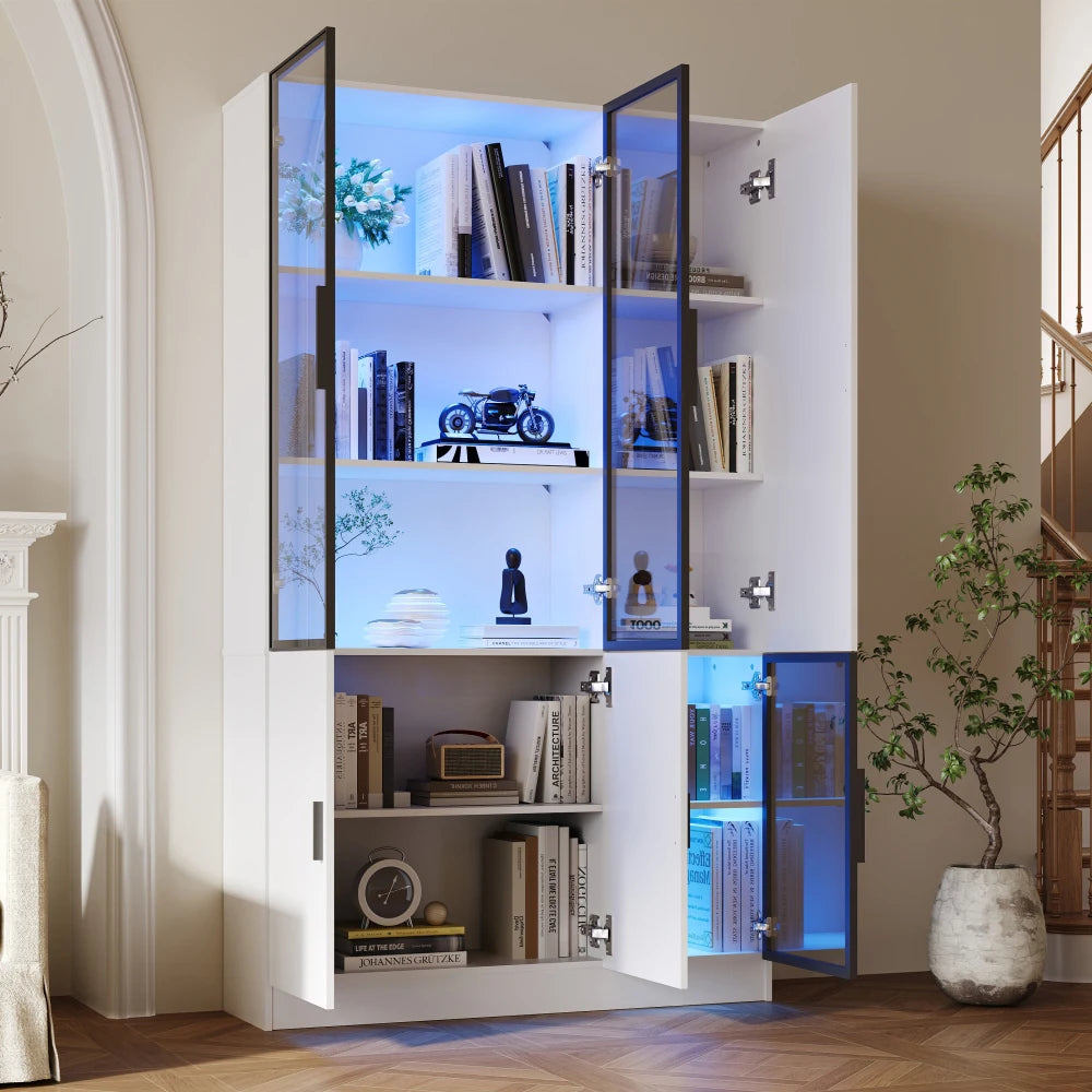 200cm High Display Cabinet, with LED Lights, MultiStorage Bookshelf