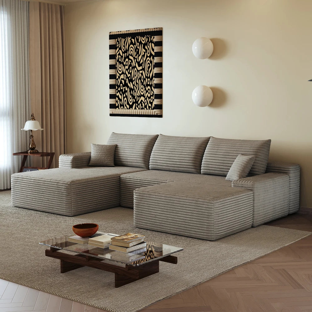270cm Boneless Modular Corner Sofa, L-Shaped Modular Couch with Armchair