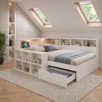 90x200cm /140x190cm /140x200cm Wooden Bed with Storage Space & Reading Light