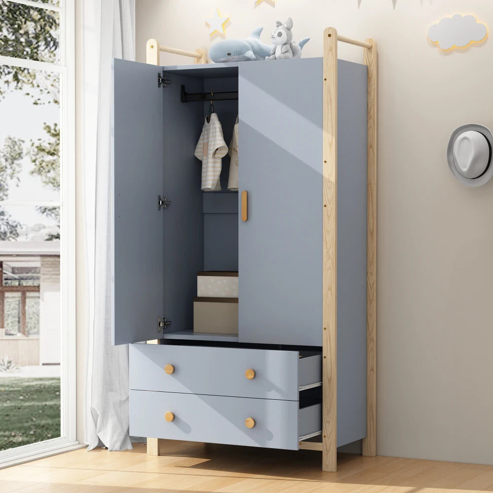 2-door Wardrobe, with Wardrobe Rack, 2 Drawers, Suitable for Bedroom