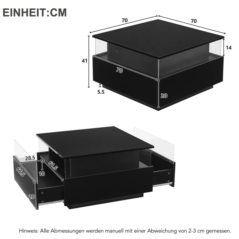 70*70*41cm Modern High Gloss LED Coffee Table