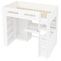 90x200cm White High Bed Frame, Loft Bed with Under‑Bed Desk
