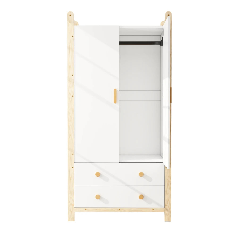 2-door Wardrobe, Wardrobe with Wardrobe Rack, 2 Drawers, for Bedroom