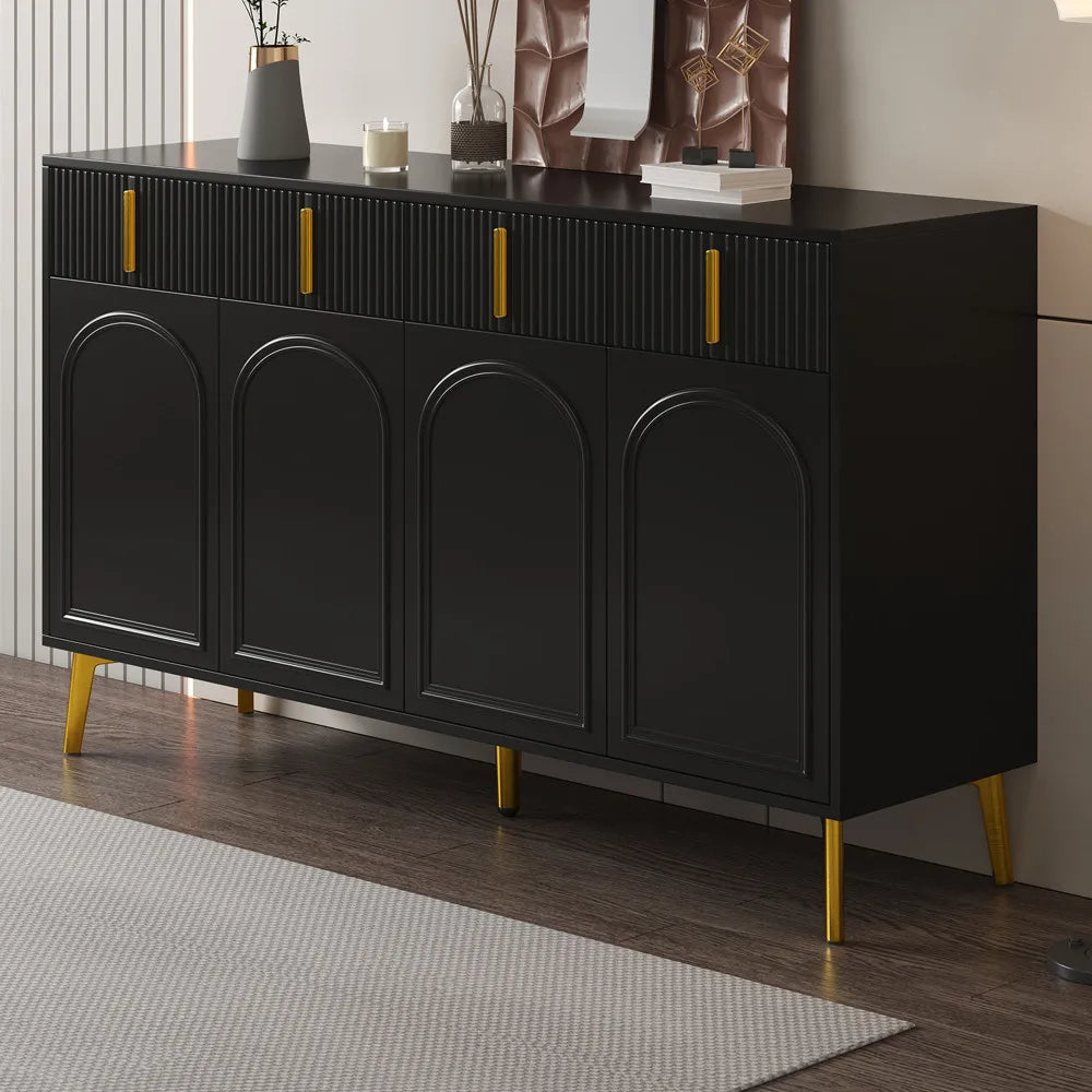 Sideboard with Golden Handles and Legs, 4 Doors, 4 Drawers