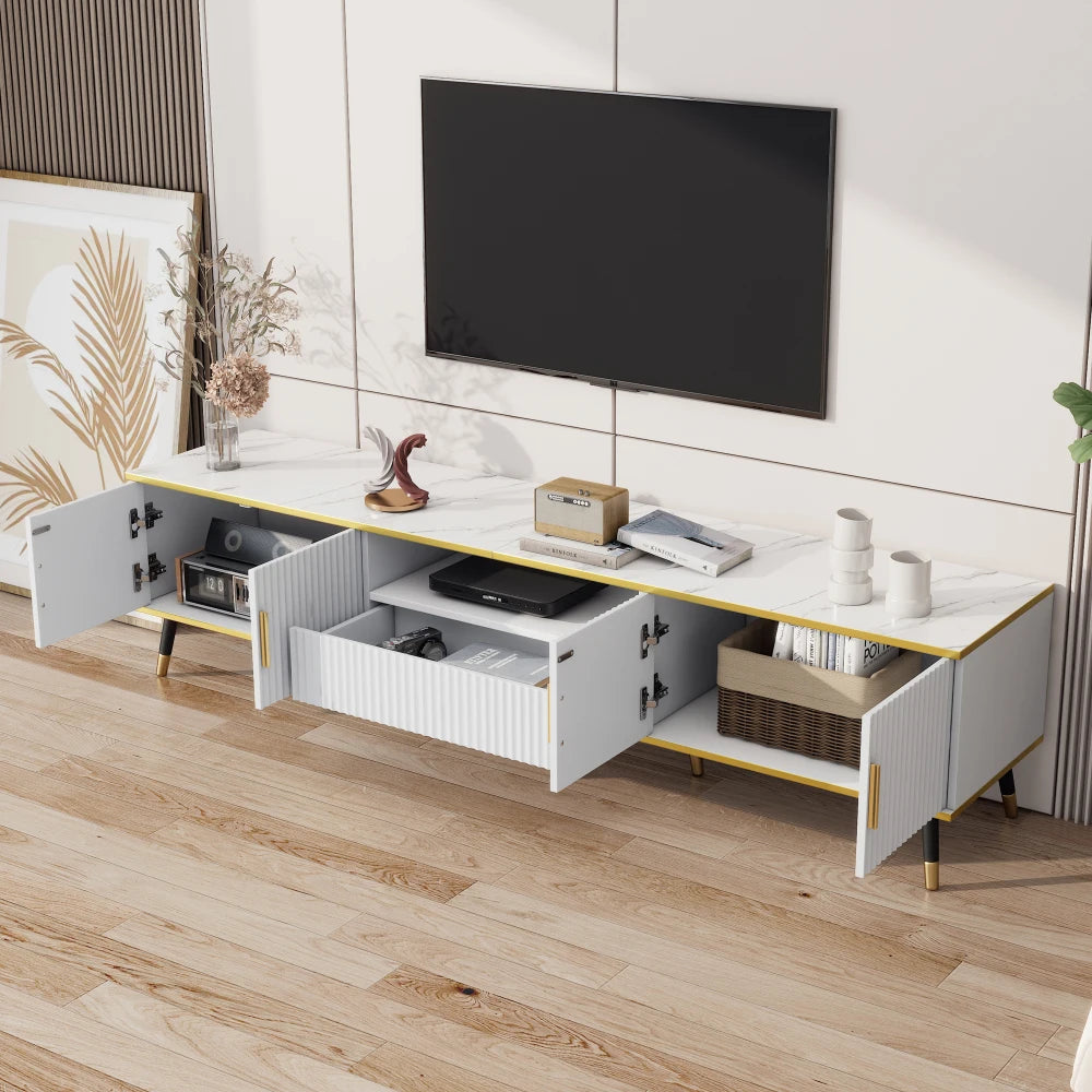 200 X 40 X 46cm Modern TV Cabinet, Marble Optics, TV Chest of Drawers
