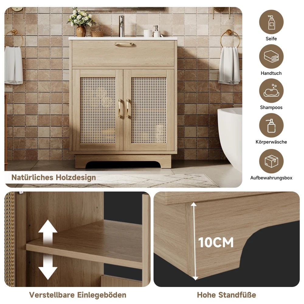 76x46x88cm Bathroom Cabinet, with Drawer Lift and Double Soft-close Doors