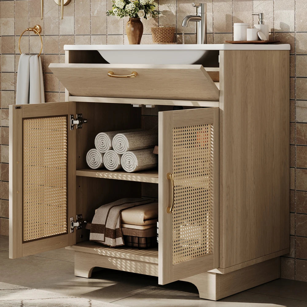 76x46x88cm Bathroom Cabinet, with Drawer Lift and Double Soft-close Doors