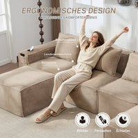 4-Seater Modular Corduroy Sofa Set with 2 Stools