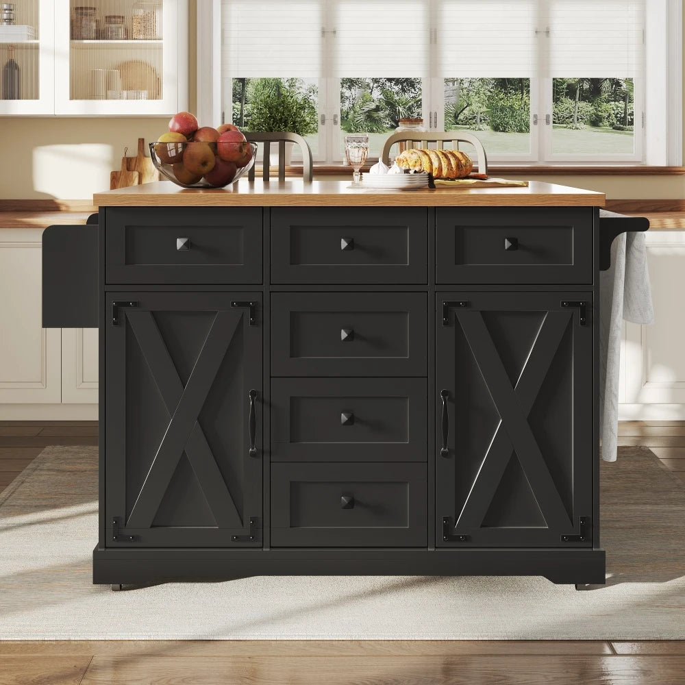 High Quality Kitchen Island, with Wood Grating & Large Storage