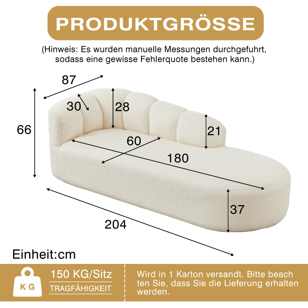 Modern Chenille Chaise Longue, Wavy Backrest Design