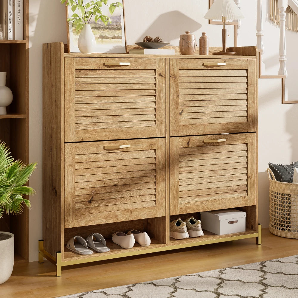 108.5×24×100cm Modern Shoe Cabinet with Wooden Doors