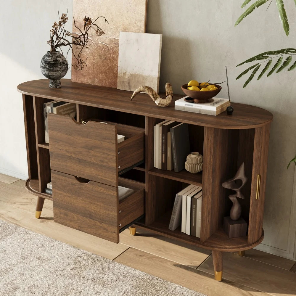 Sideboard with Vertical Beads, Two Sliding Doors, Two Drawers
