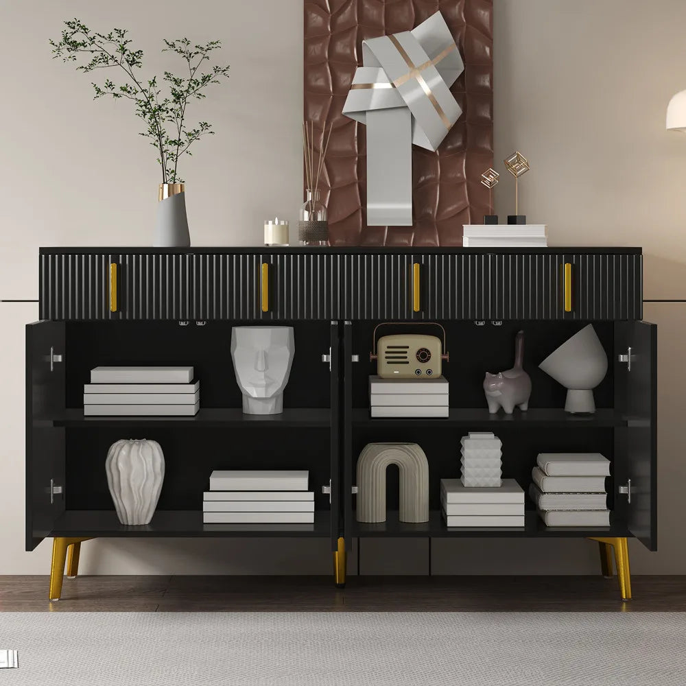 Sideboard with Golden Handles and Legs, 4 Doors, 4 Drawers